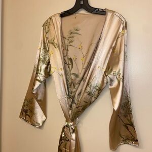 Floral Satin Robe - Gold